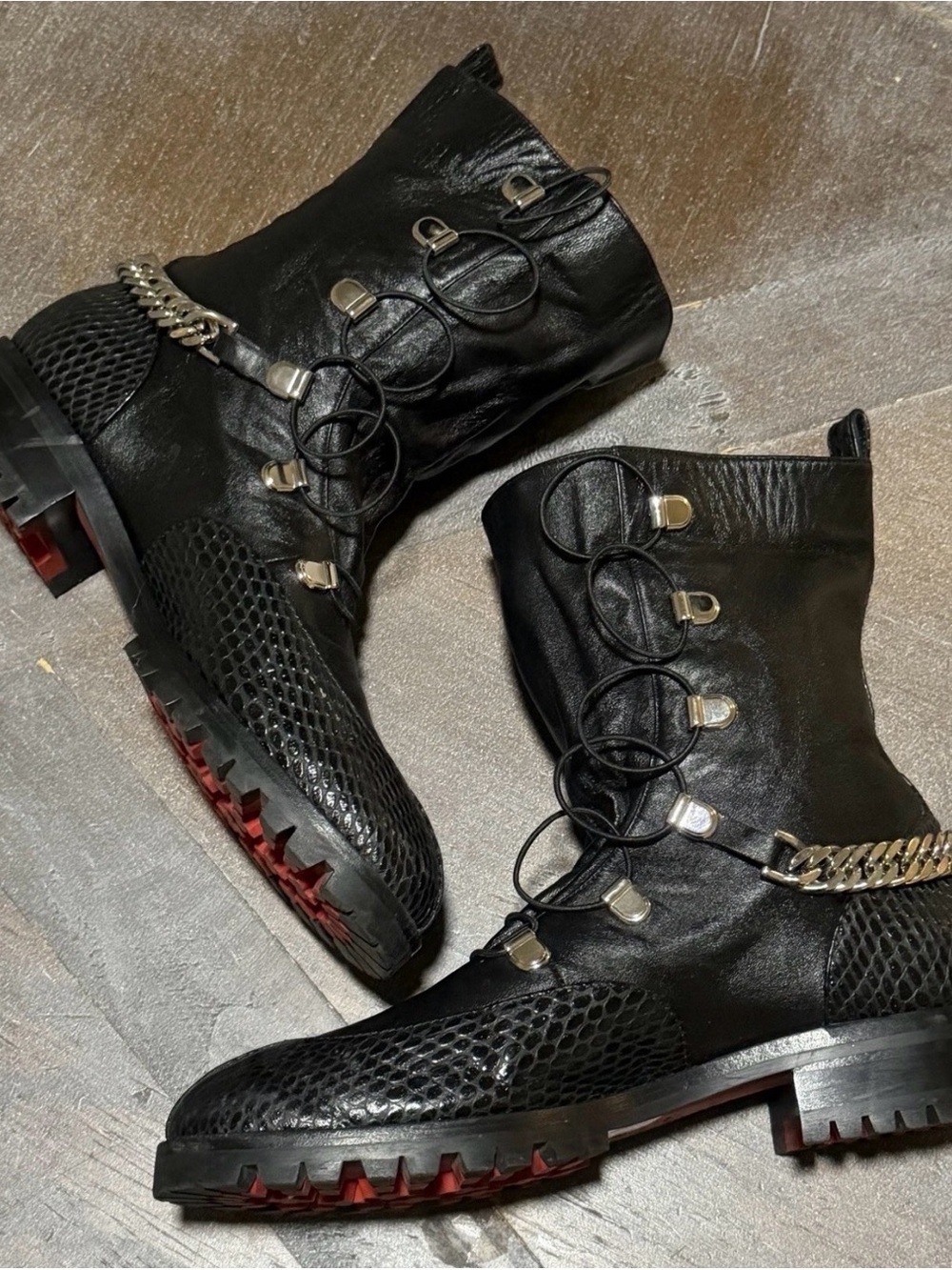 Christian Louboutin Guarda Chain Strap Black Combat Boots 38.5